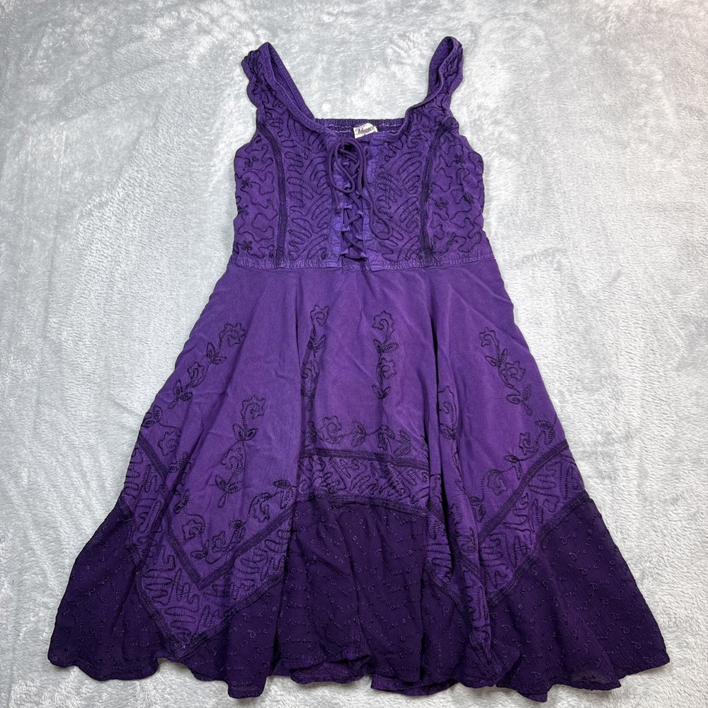 Advance Apparels Dress L/XL Purple Festival Boho Fairy Glam Rayon Tie Front
